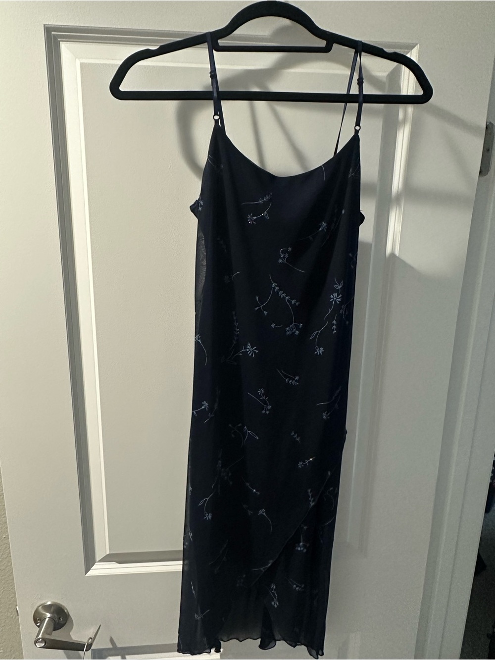 Navy Floral Slip Dress with Adjustable Spaghetti Straps